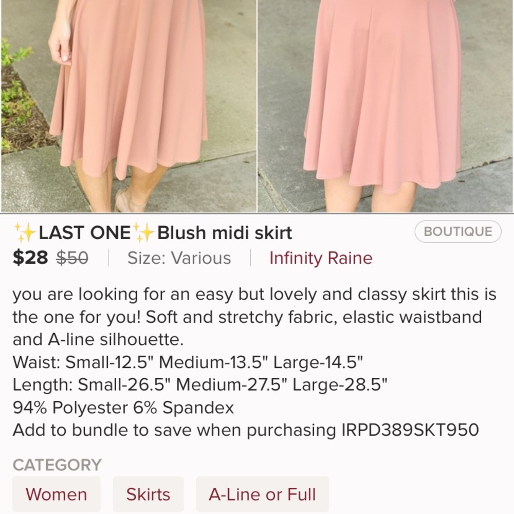 Blush midi skirt - BNWT - size medium - reposh - Picture 3 of 3
